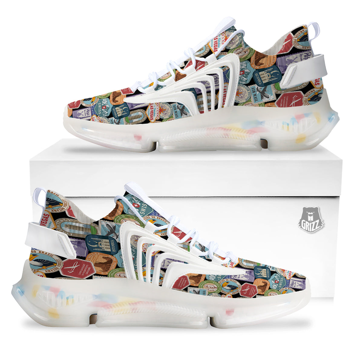 Travel Destinations Print Pattern White Gym Shoes-grizzshop