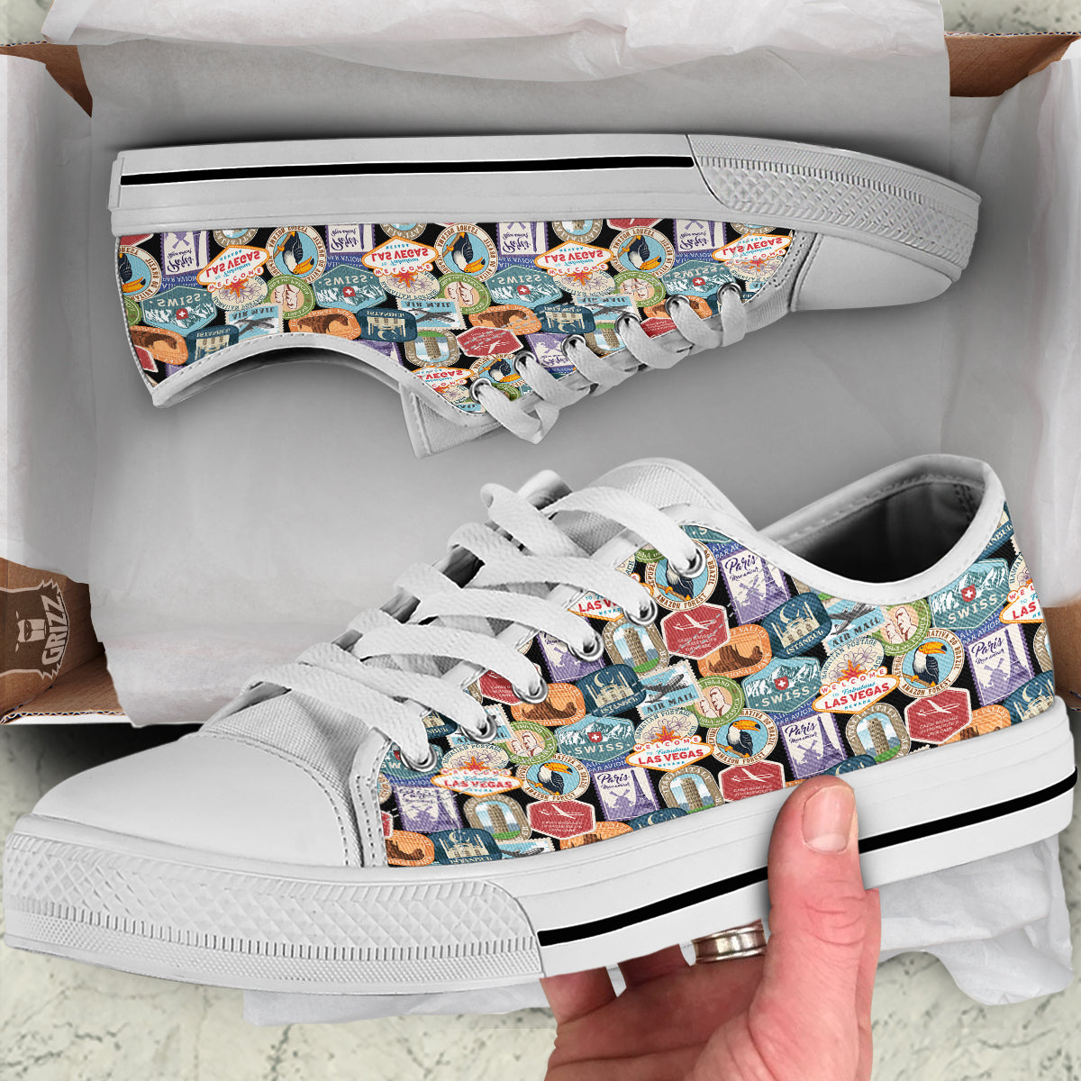 Travel Destinations Print Pattern White Low Top Shoes-grizzshop