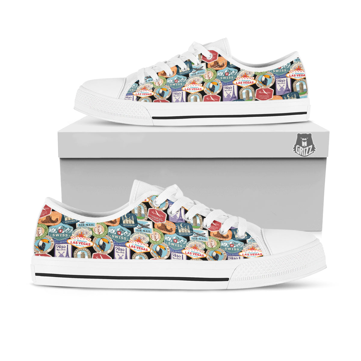 Travel Destinations Print Pattern White Low Top Shoes-grizzshop