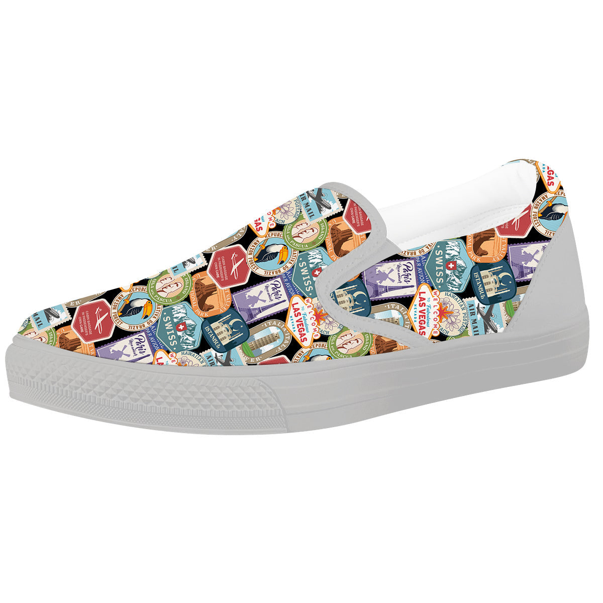 Travel Destinations Print Pattern White Slip On Shoes-grizzshop