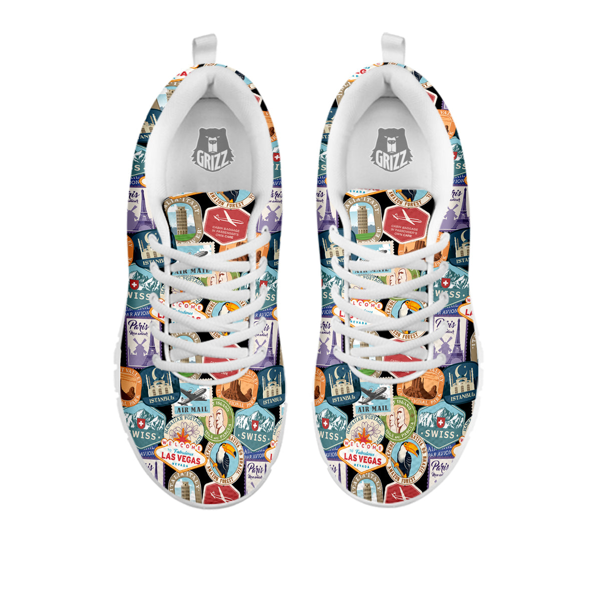 Travel Destinations Print Pattern White Sneaker-grizzshop