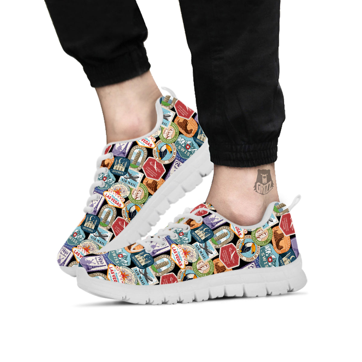 Travel Destinations Print Pattern White Sneaker-grizzshop