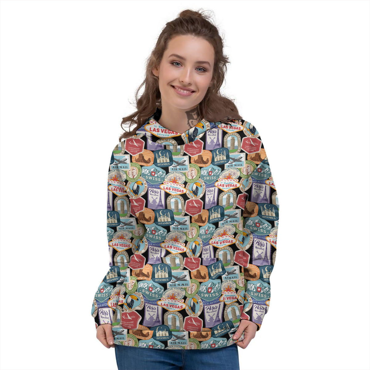 Travel Destinations Print Pattern Women's Hoodie-grizzshop