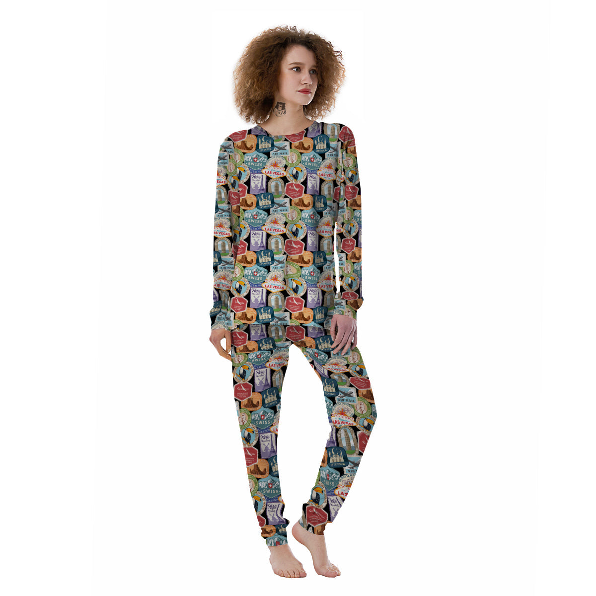 Travel Destinations Print Pattern Women's Pajamas-grizzshop