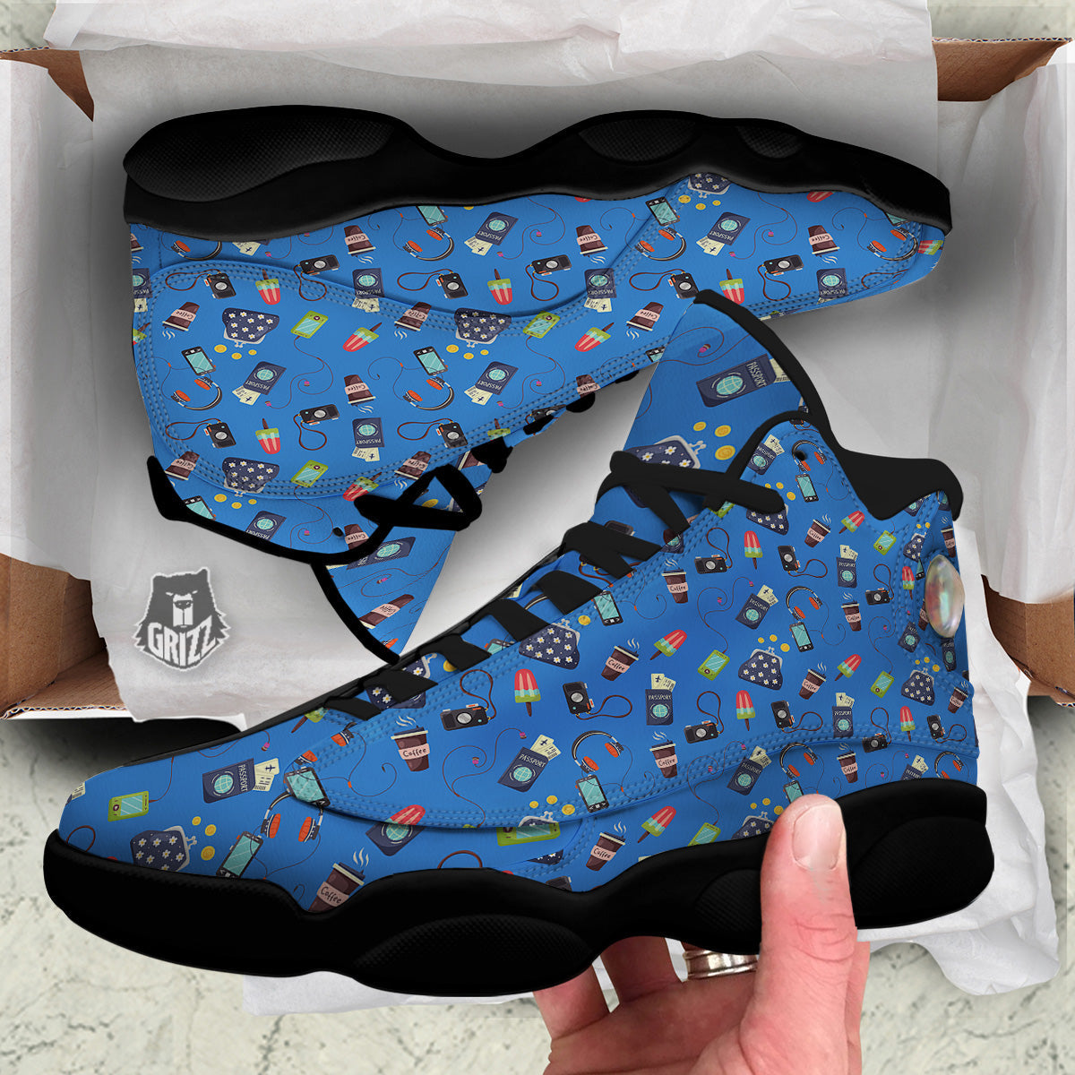 Travel Gear Vacation Print Pattern Black Basketball Shoes-grizzshop