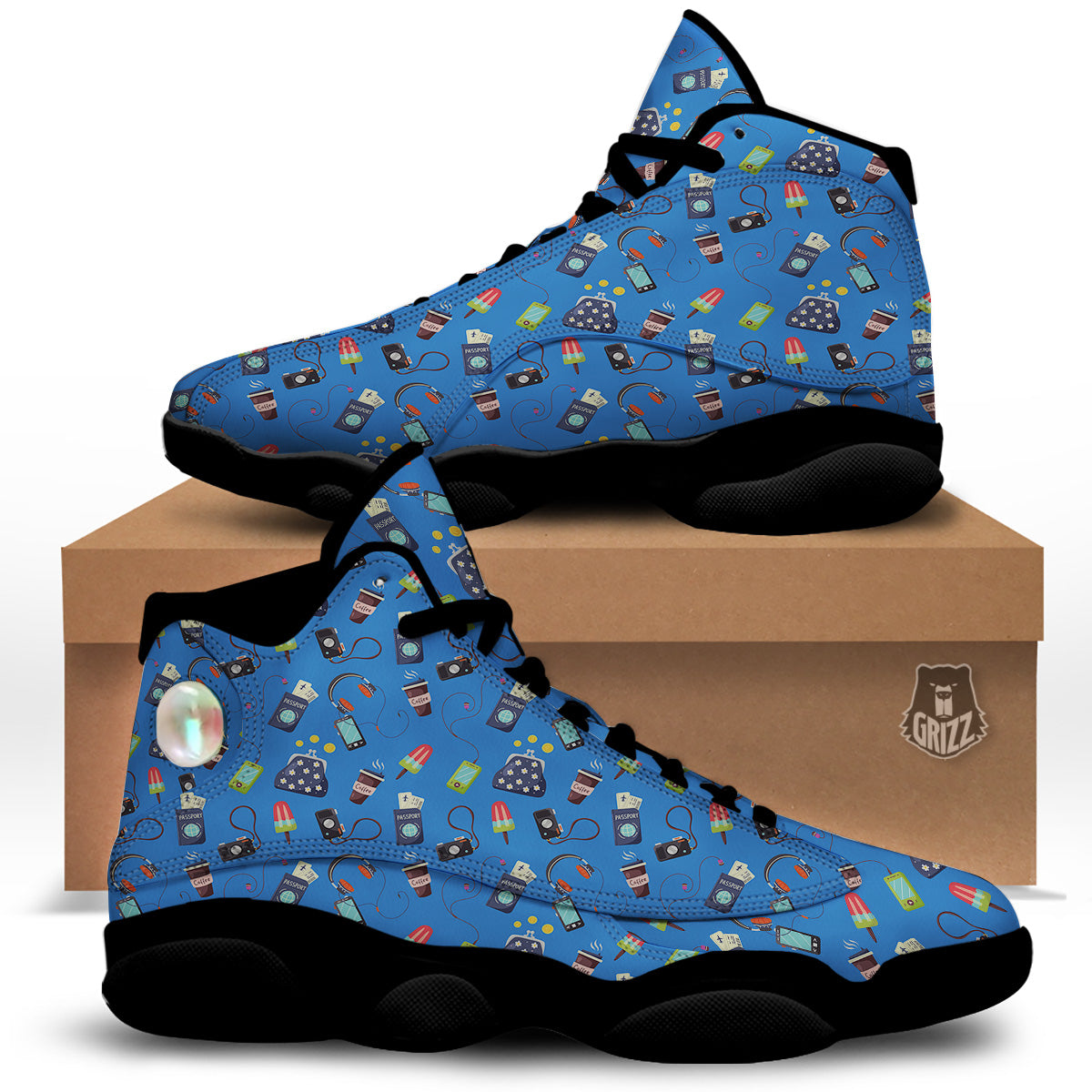Travel Gear Vacation Print Pattern Black Basketball Shoes-grizzshop