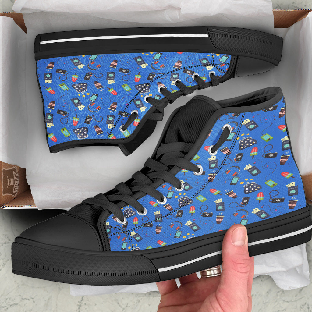 Travel Gear Vacation Print Pattern Black High Top Shoes-grizzshop