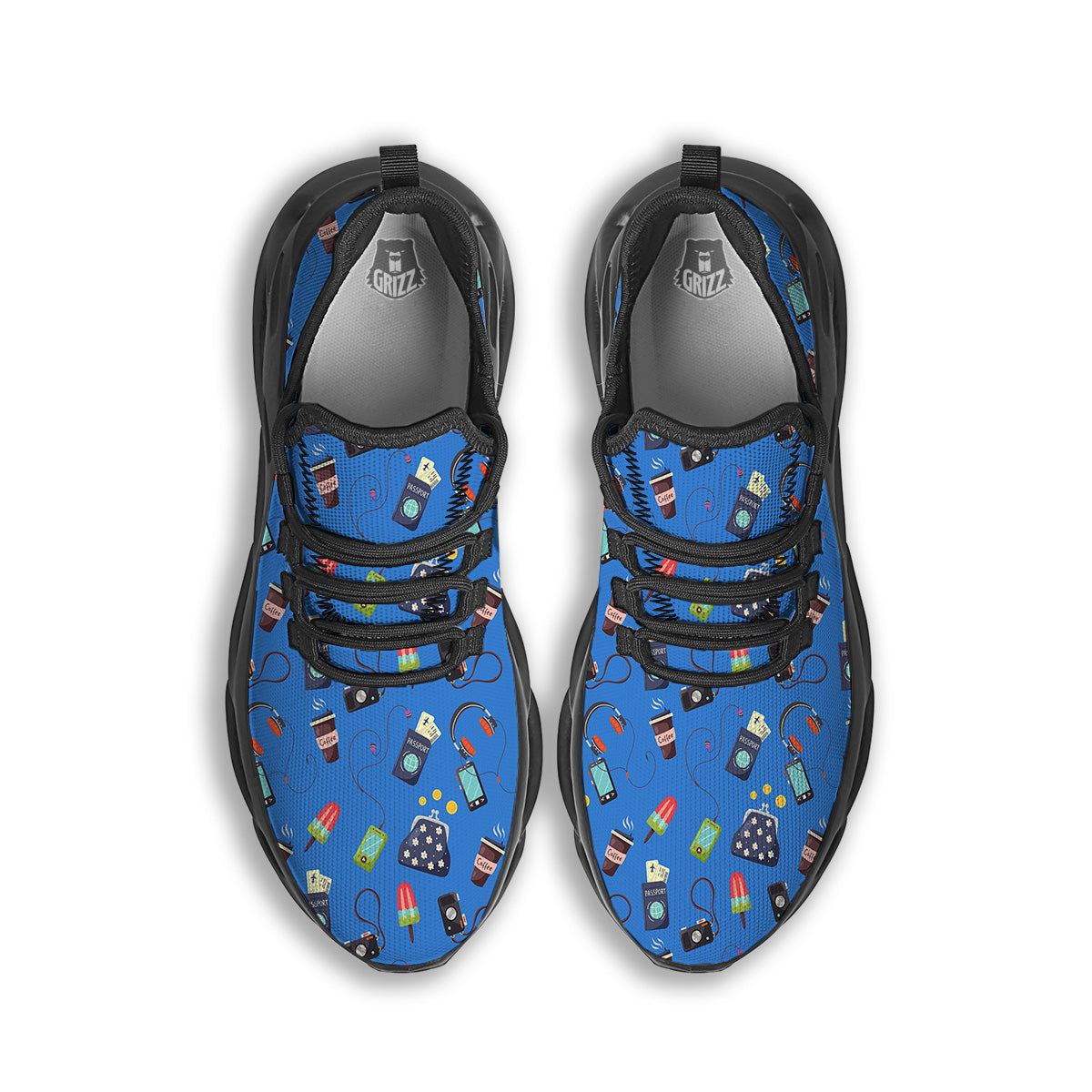 Travel Gear Vacation Print Pattern Black Running Shoes-grizzshop