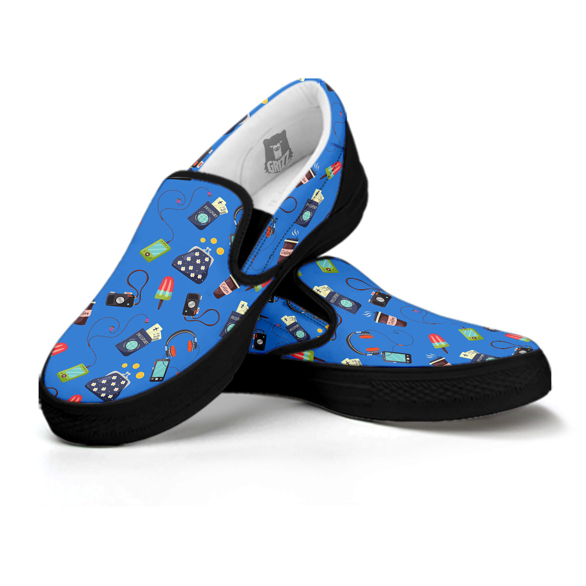 Travel Gear Vacation Print Pattern Black Slip On Shoes-grizzshop