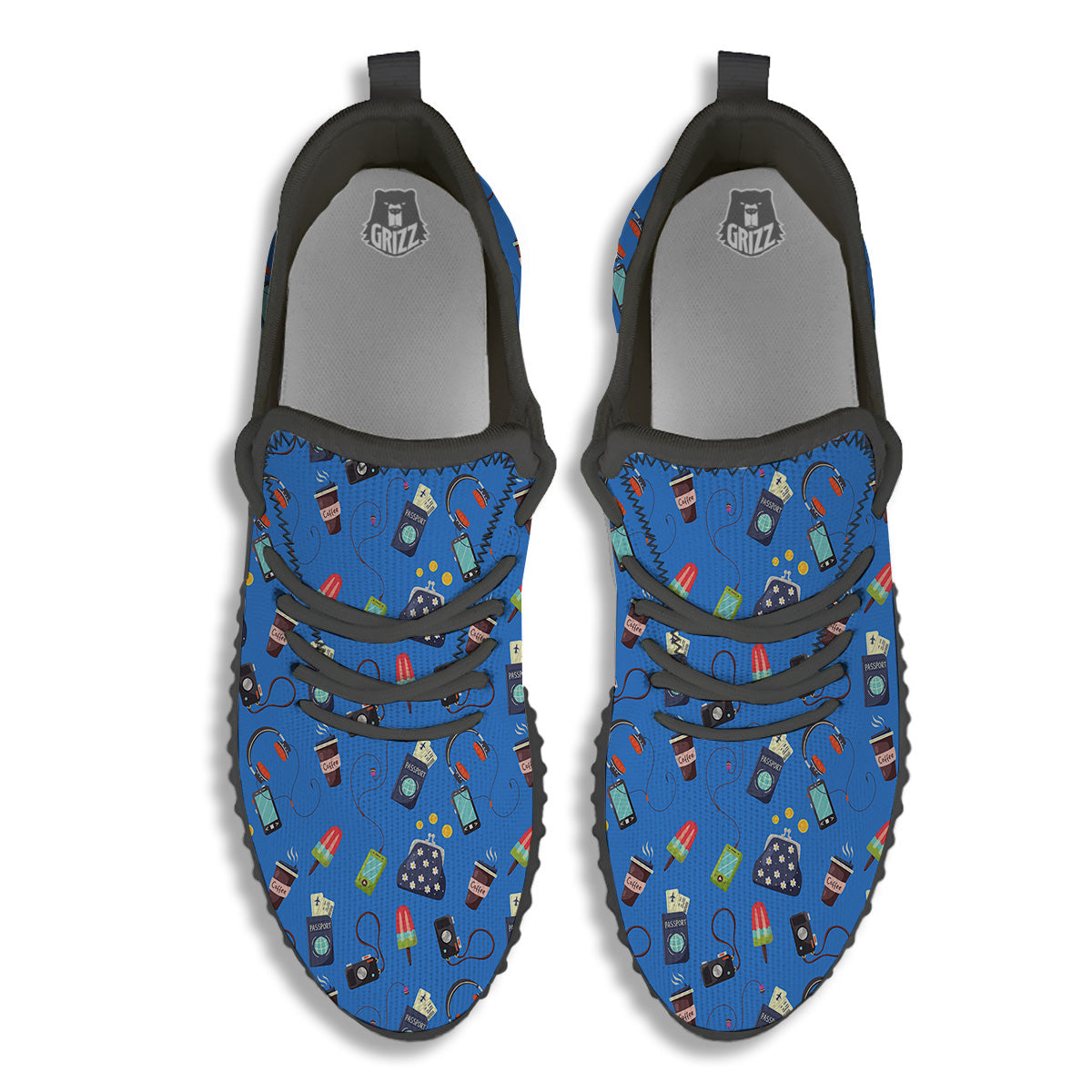 Travel Gear Vacation Print Pattern Black Walking Shoes-grizzshop