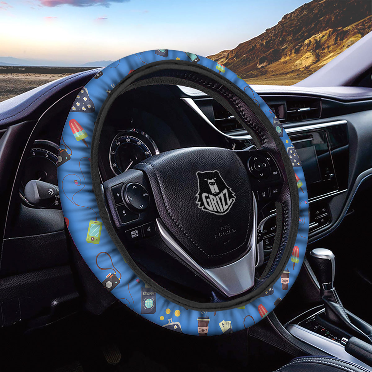 Travel Gear Vacation Print Pattern Car Steering Wheel Cover-grizzshop