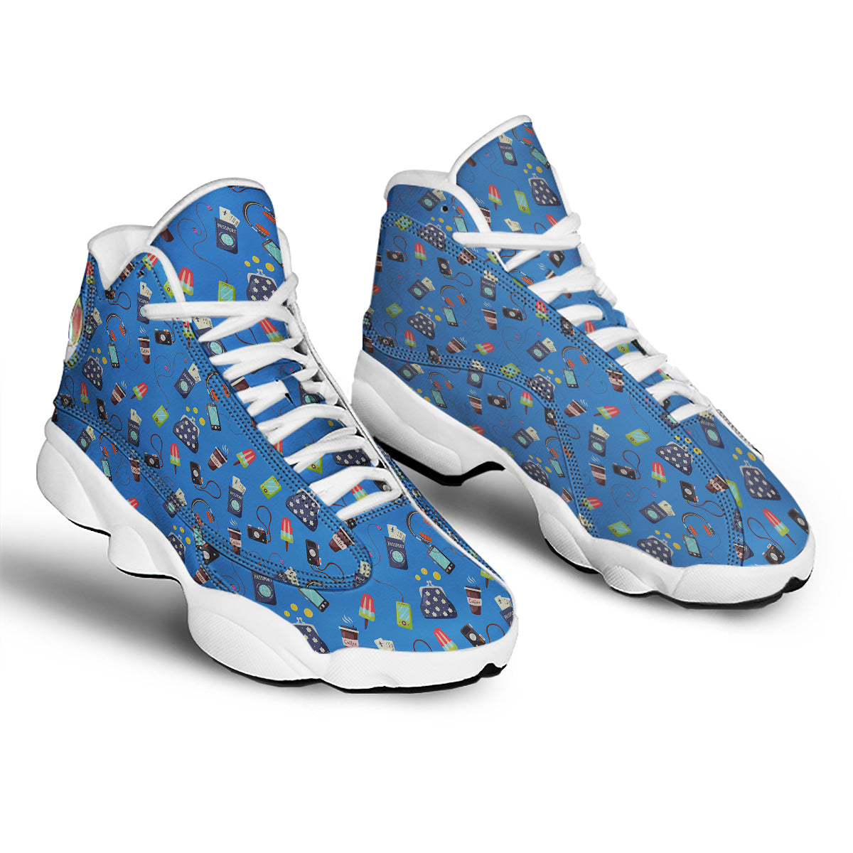 Travel Gear Vacation Print Pattern White Basketball Shoes-grizzshop
