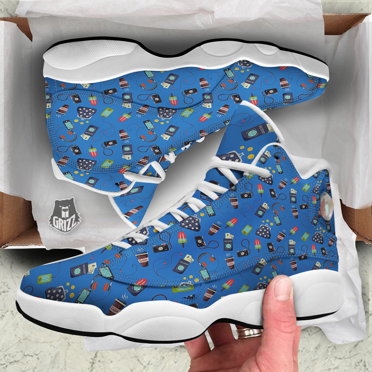 Travel Gear Vacation Print Pattern White Basketball Shoes-grizzshop