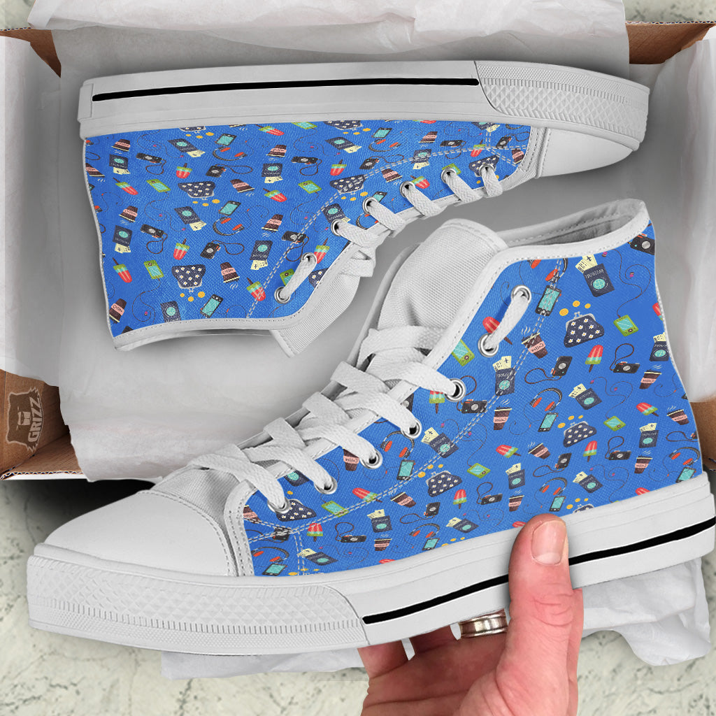 Travel Gear Vacation Print Pattern White High Top Shoes-grizzshop