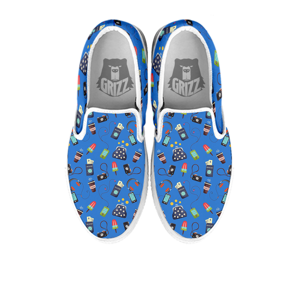 Travel Gear Vacation Print Pattern White Slip On Shoes-grizzshop