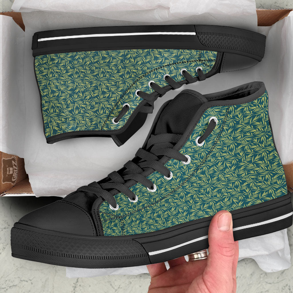 Tree Bamboo Green Print Pattern Black High Top Shoes-grizzshop