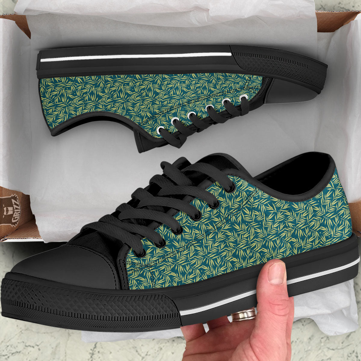 Tree Bamboo Green Print Pattern Black Low Top Shoes-grizzshop