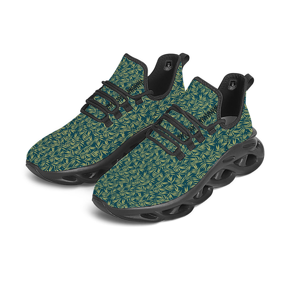Tree Bamboo Green Print Pattern Black Running Shoes-grizzshop