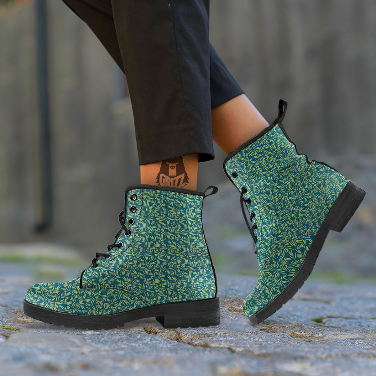 Tree Bamboo Green Print Pattern Leather Boots-grizzshop