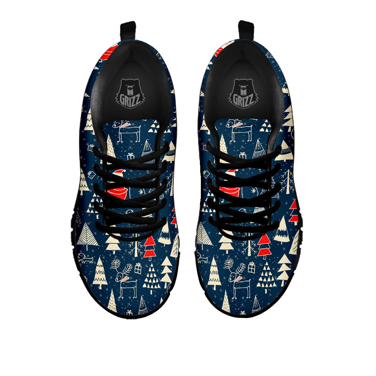 Tree Merry Christmas Print Pattern Black Sneaker-grizzshop