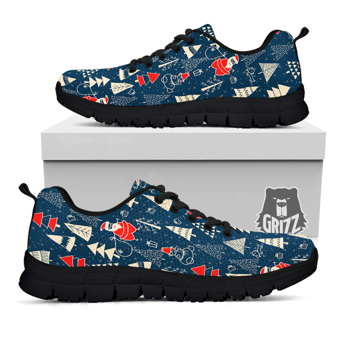 Tree Merry Christmas Print Pattern Black Sneaker-grizzshop