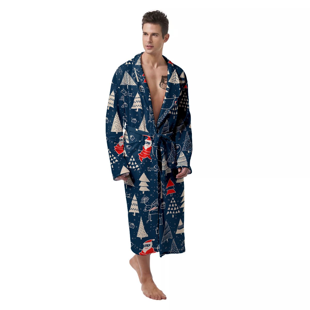 Tree Merry Christmas Print Pattern Men's Robe-grizzshop