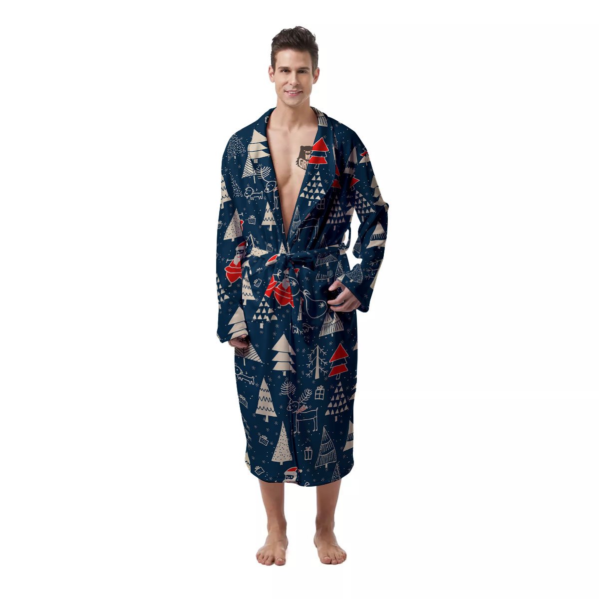 Tree Merry Christmas Print Pattern Men's Robe-grizzshop