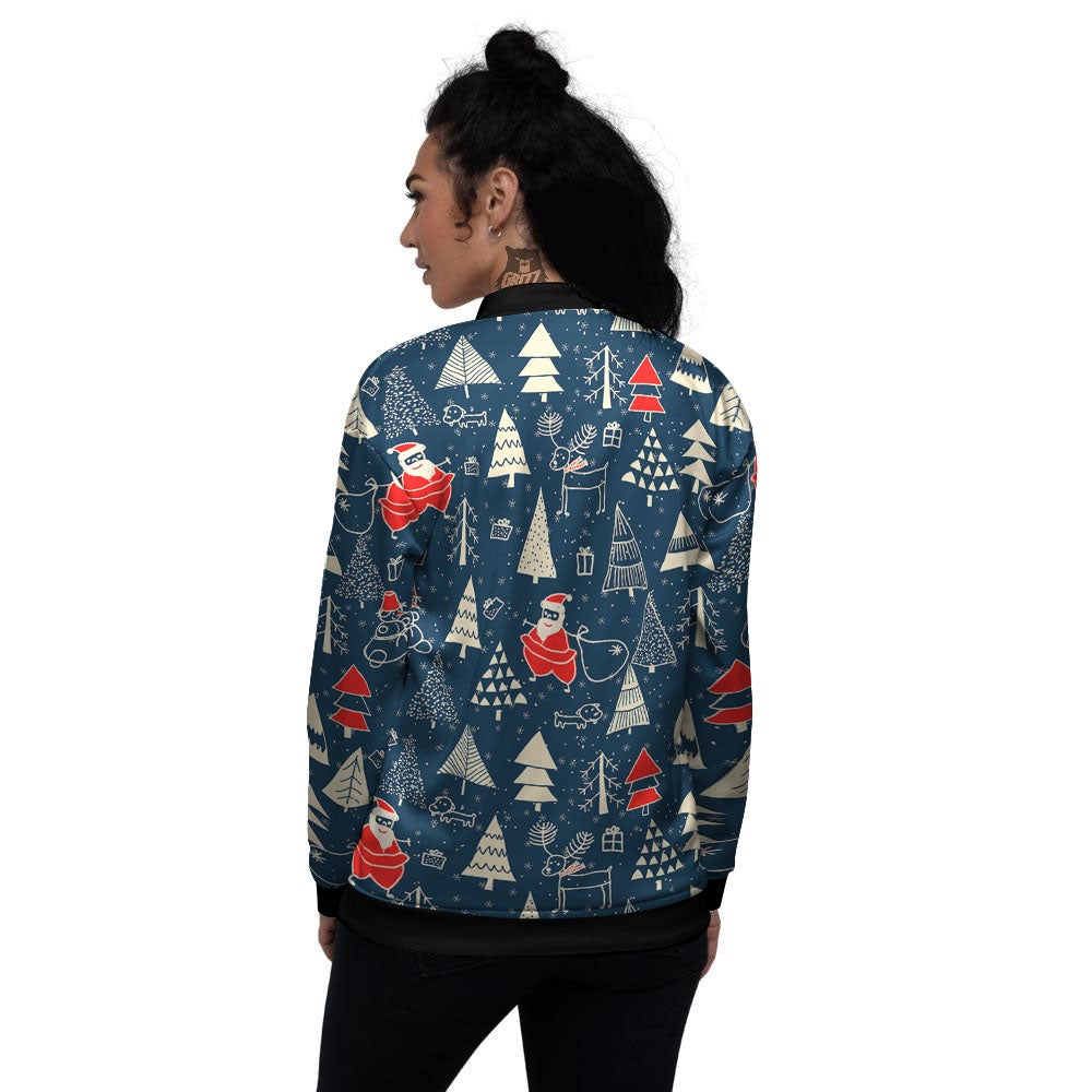 Tree Merry Christmas Print Pattern Women's Bomber Jacket-grizzshop