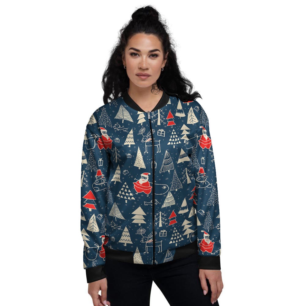 Tree Merry Christmas Print Pattern Women's Bomber Jacket-grizzshop