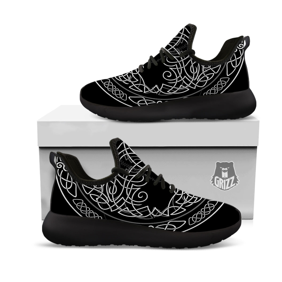 Tree Of Life Celtic Knot Print Black Athletic Shoes-grizzshop