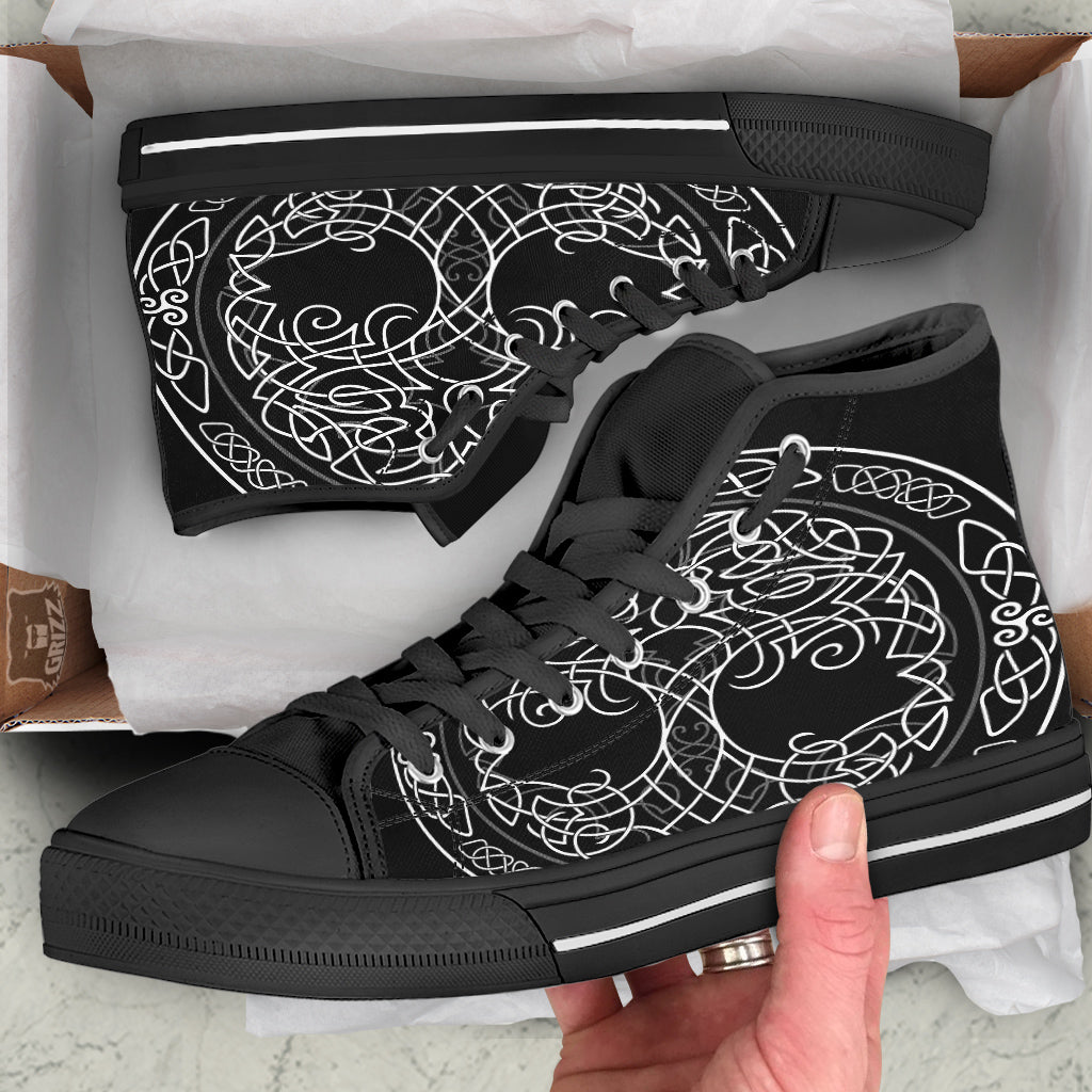Tree Of Life Celtic Knot Print Black High Top Shoes-grizzshop