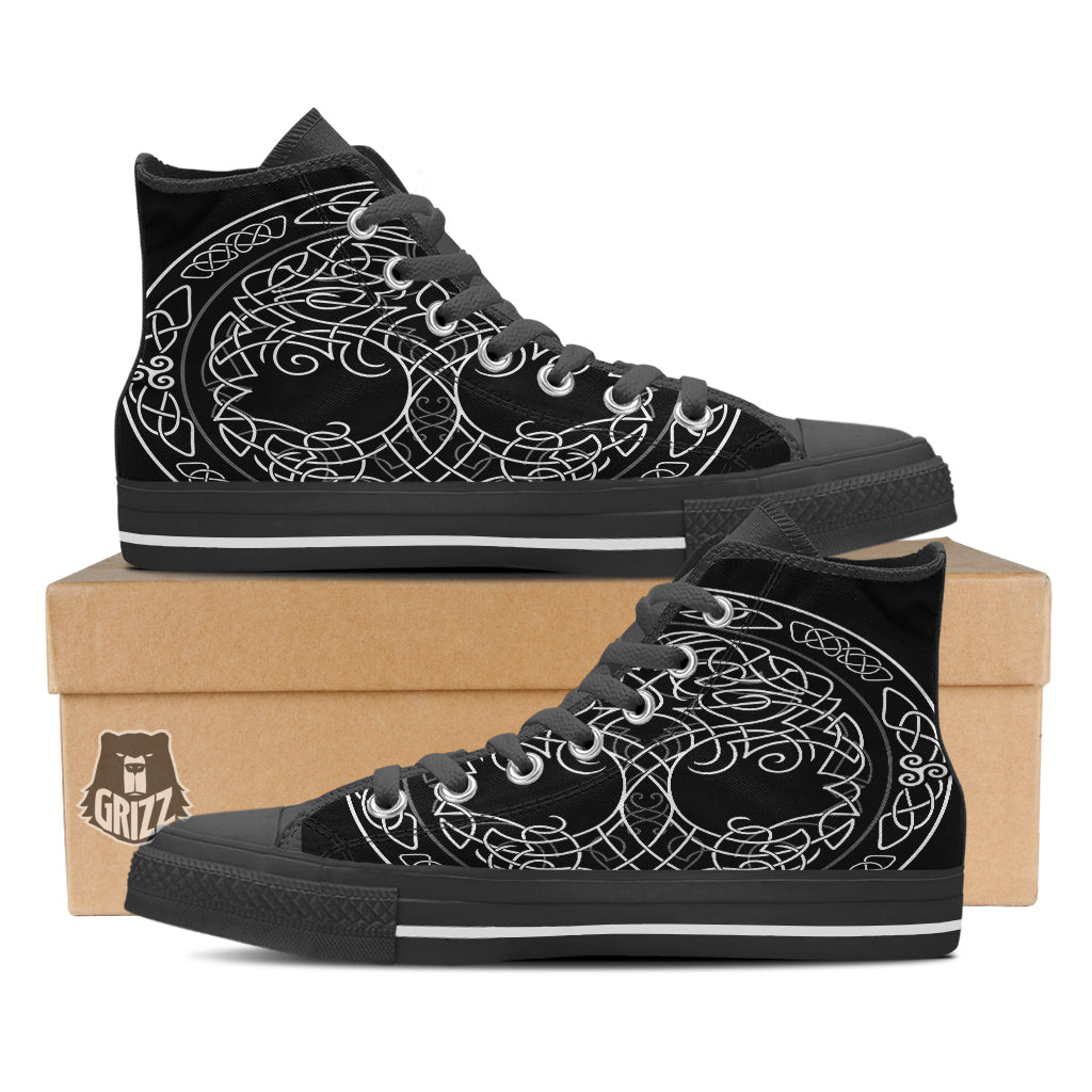 Tree Of Life Celtic Knot Print Black High Top Shoes-grizzshop