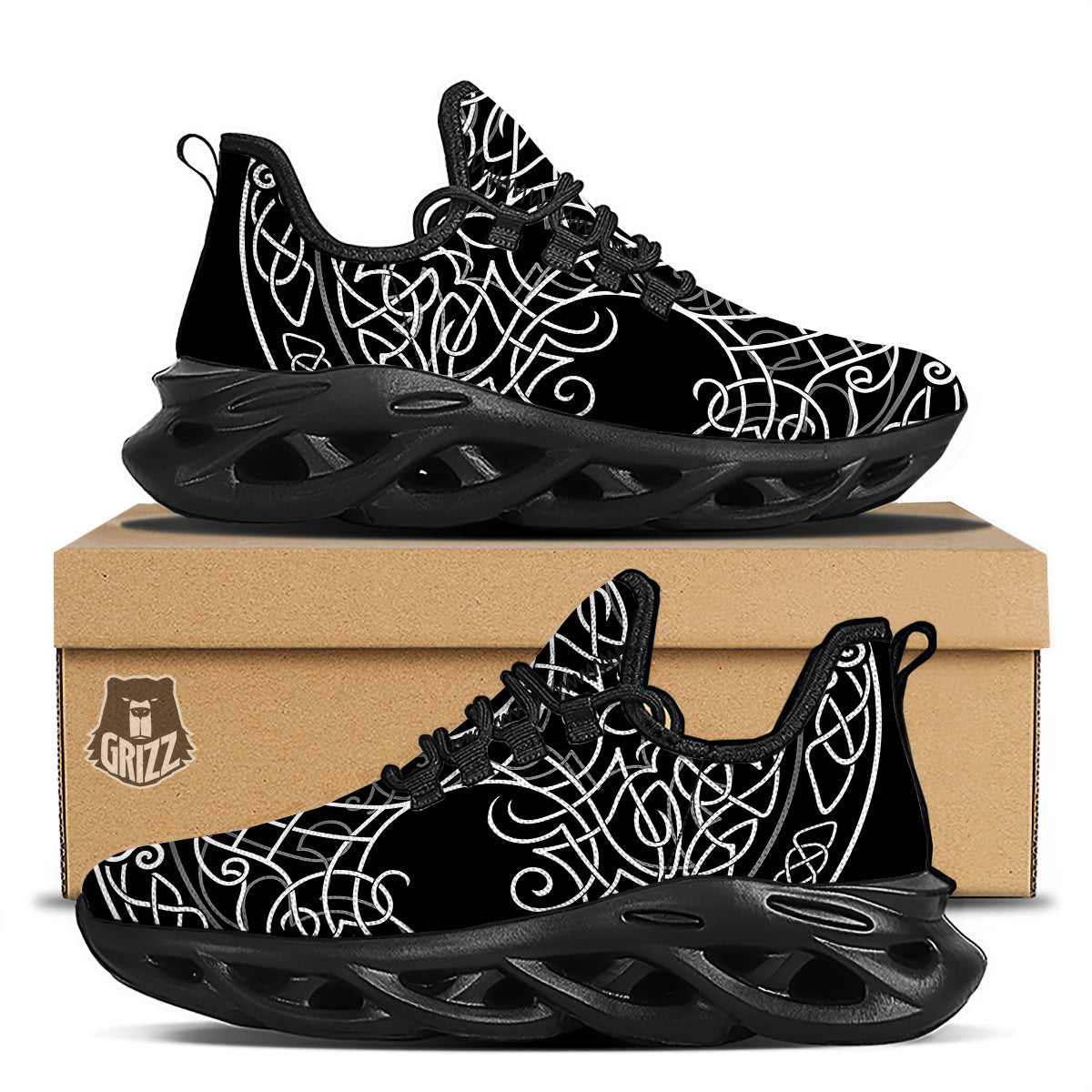 Tree Of Life Celtic Knot Print Black Running Shoes-grizzshop