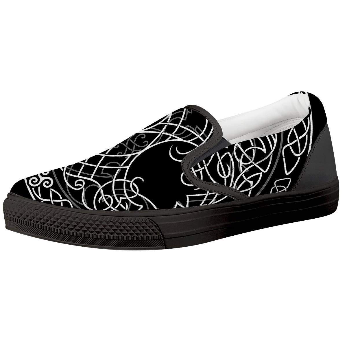 Tree Of Life Celtic Knot Print Black Slip On Shoes-grizzshop