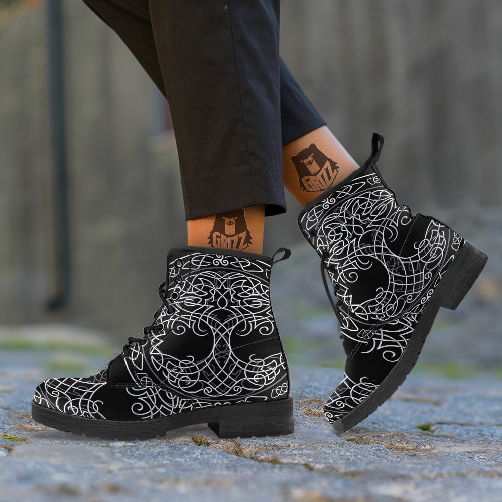 Tree Of Life Celtic Knot Print Leather Boots-grizzshop