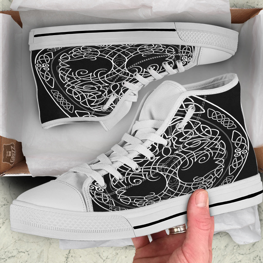 Tree Of Life Celtic Knot Print White High Top Shoes-grizzshop