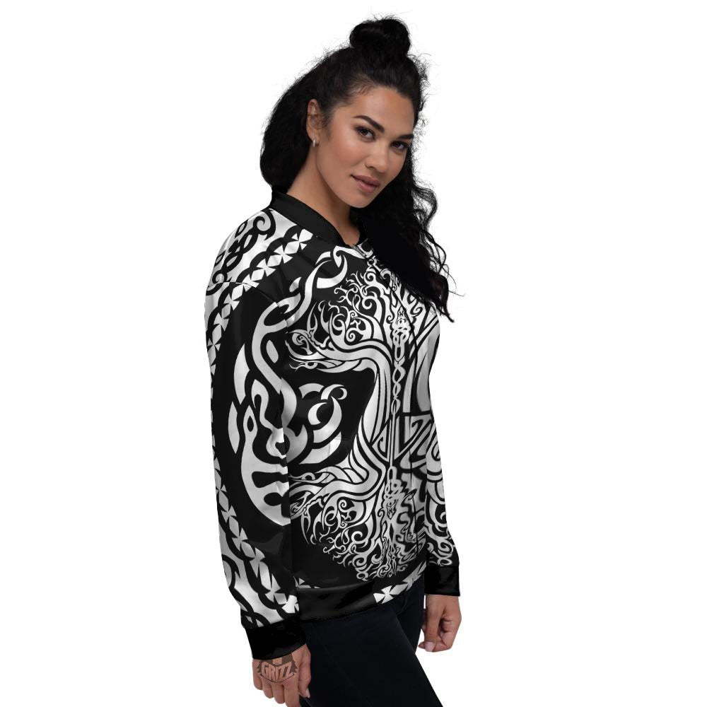 Tree Of Life Viking Print Women's Bomber Jacket-grizzshop