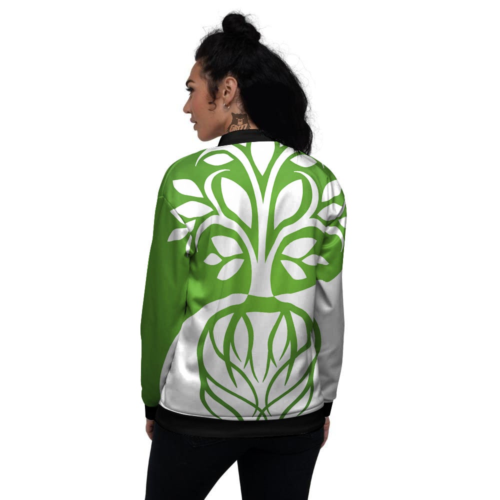 Tree Of Life Yin Yang Print Women's Bomber Jacket-grizzshop