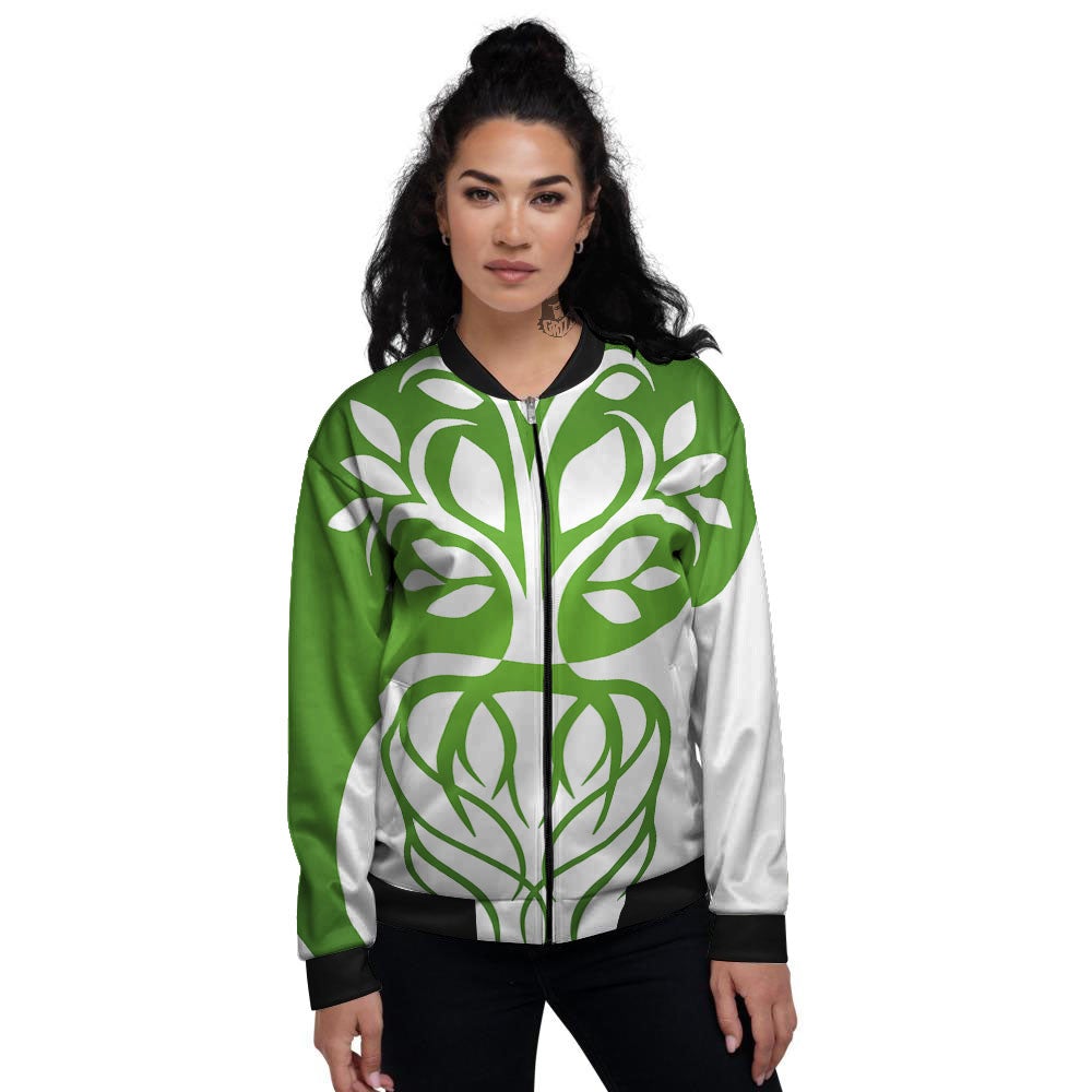 Tree Of Life Yin Yang Print Women's Bomber Jacket-grizzshop