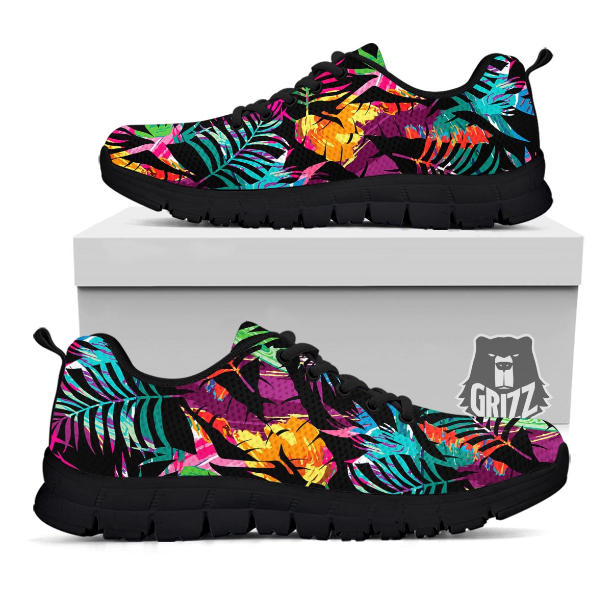 Tree Palm Trippy Print Pattern Black Sneaker-grizzshop