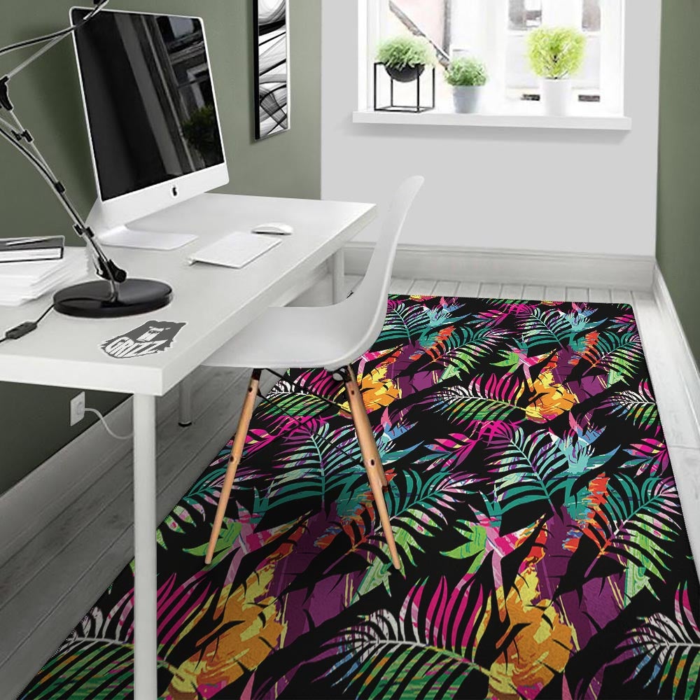 Tree Palm Trippy Print Pattern Floor Mat-grizzshop