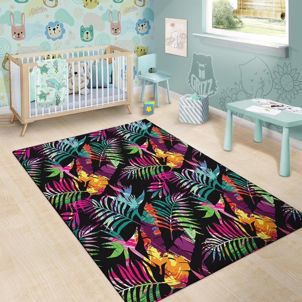 Tree Palm Trippy Print Pattern Floor Mat-grizzshop