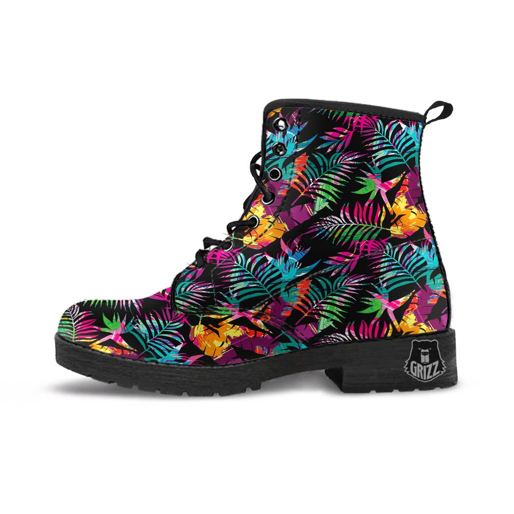 Tree Palm Trippy Print Pattern Leather Boots-grizzshop