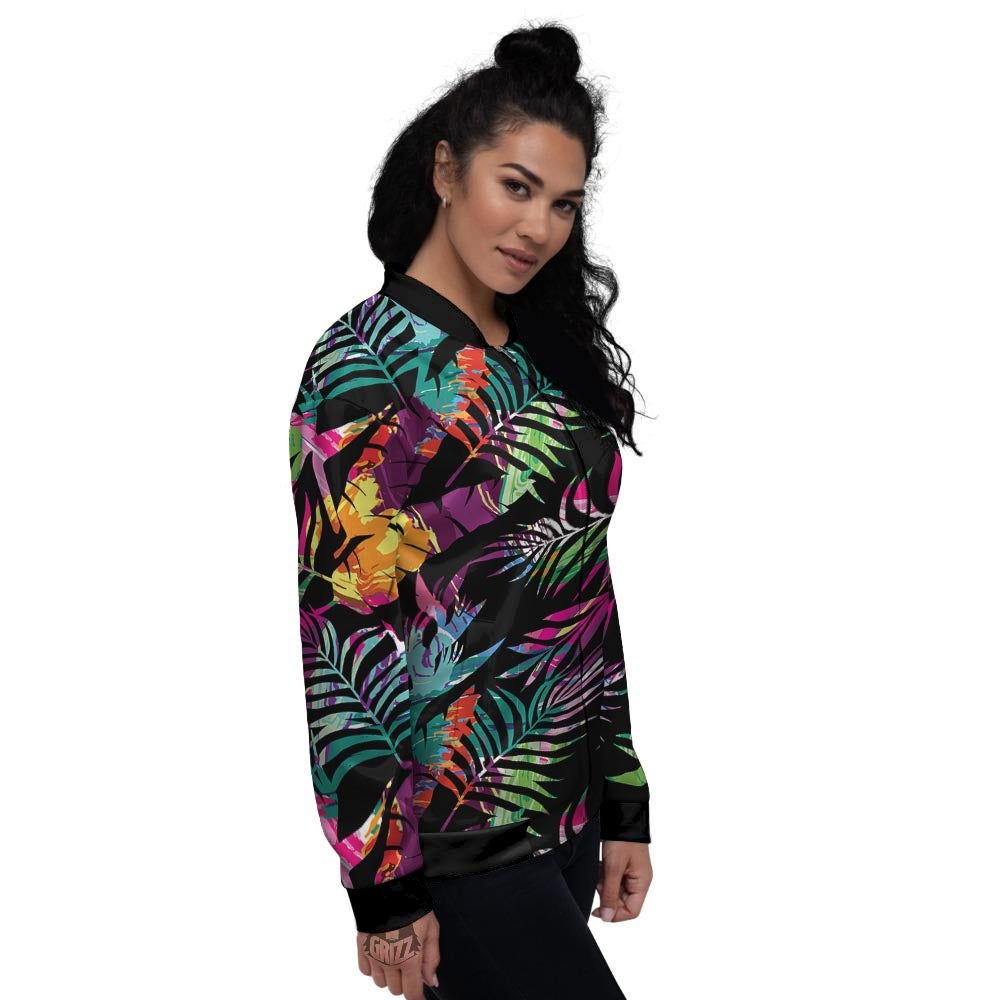 Tree Palm Trippy Print Pattern Women's Bomber Jacket-grizzshop