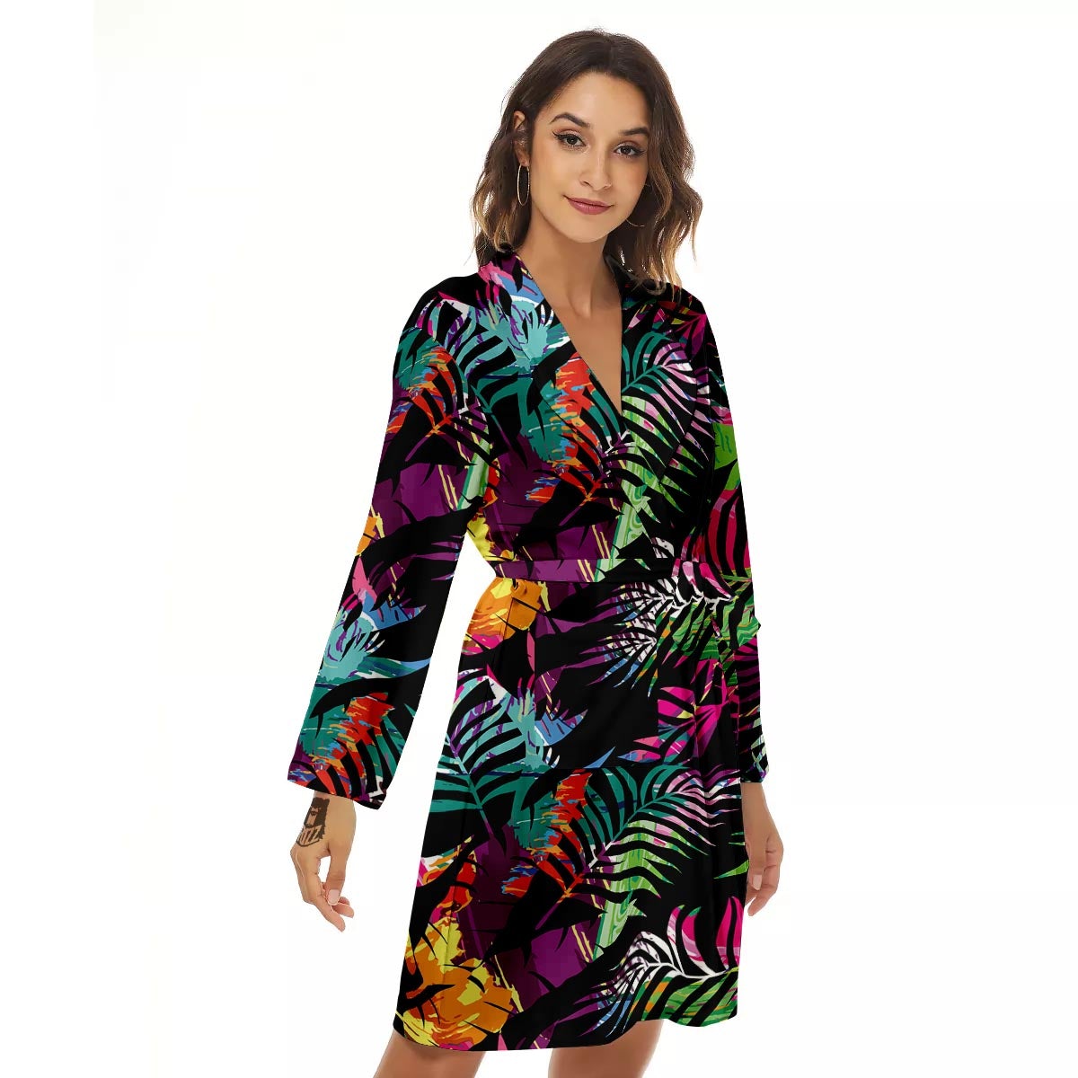 Tree Palm Trippy Print Pattern Women's Robe-grizzshop