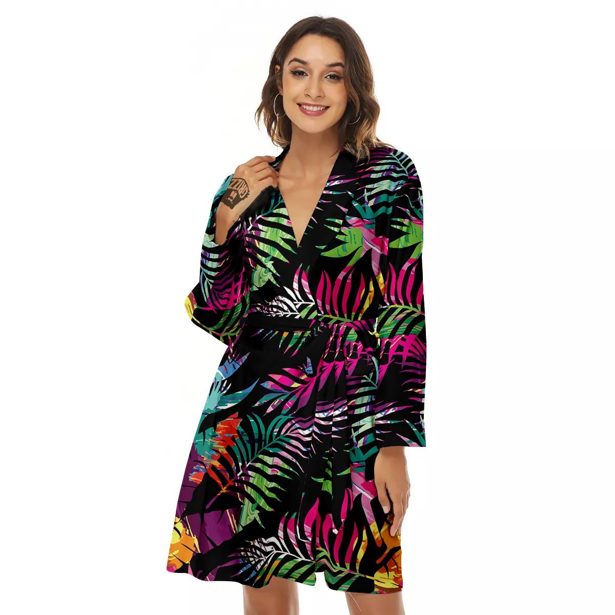 Tree Palm Trippy Print Pattern Women's Robe-grizzshop