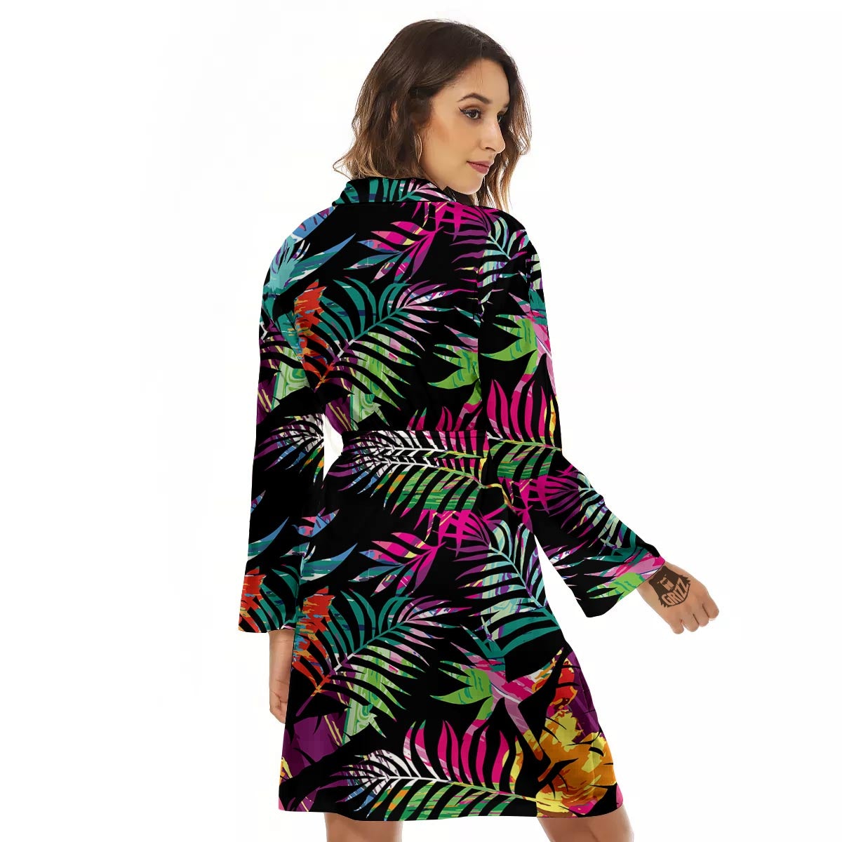 Tree Palm Trippy Print Pattern Women's Robe-grizzshop