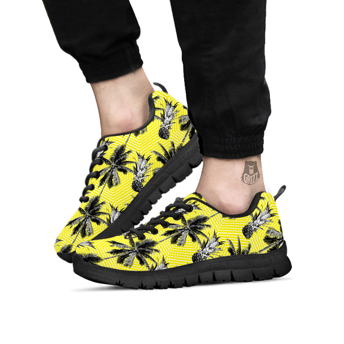 Tree Palm Yellow Print Pattern Black Sneaker-grizzshop