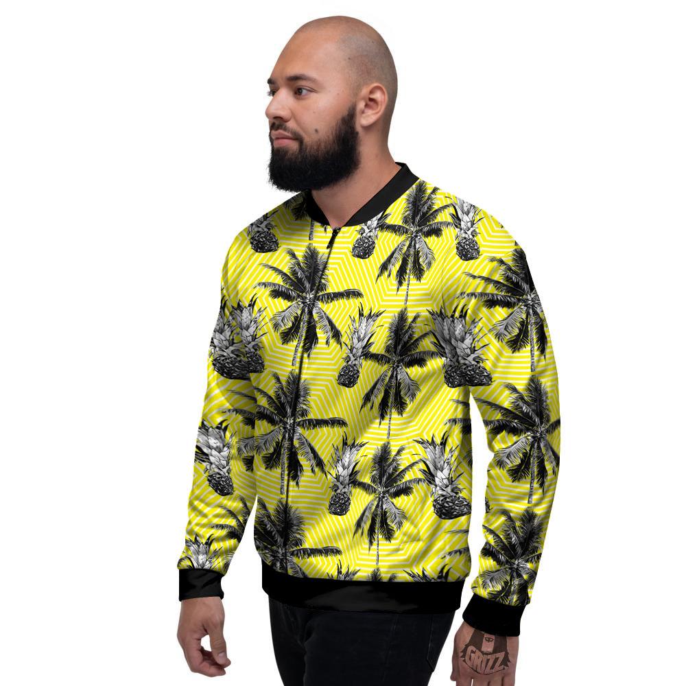Tree Palm Yellow Print Pattern Men's Bomber Jacket-grizzshop