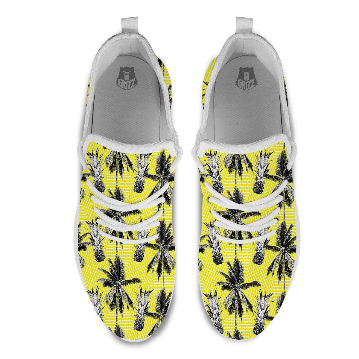 Tree Palm Yellow Print Pattern White Athletic Shoes-grizzshop